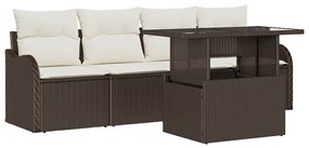 vidaXL Kerti Kanapé Szett párnával párnával 5 pcs Barna Poly Rattan