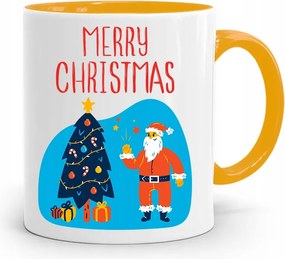 Sárga Karácsonyi Bögre Mikulásra, fényképes nyomtatással