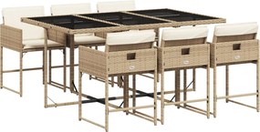 vidaXL 7 részes bézs polyrattan kerti étkezőgarnitúra párnákkal