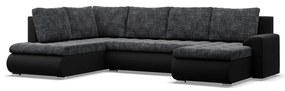 Tokio U sarokkanapé, 3 ágyneműtartóval, fonott + műbőr, baloldali, szürke - fekete