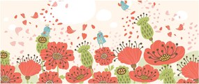 Kép - Madarak egy virágzó réten (120x50 cm)
