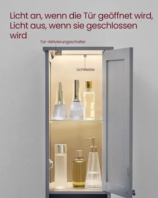 VASAGLE fürdőszobaszekrény világítással 30x30x170 cm, szürke