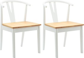vidaXL Étkezőszék 2 pcs Fehér és Természetes Tömör Gumi Fa