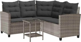 vidaXL L-alakú szürke polyrattan kerti kanapé asztallal és párnával