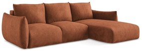 Terrakotta színű zsenília kinyitható sarokkanapé (jobb oldali-heverő résszel) Leila – Makamii