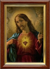 Vászonkép 18x13 Jézus Krisztus Jézus Szíve Barna Arany Fa Keret