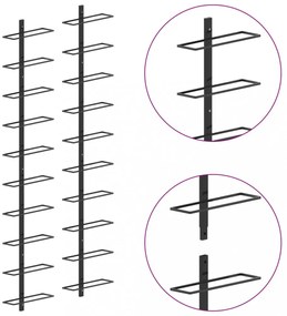 2 db fekete fém falra szerelhető bortartó állvány 20 palacknak