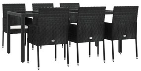 7 részes fekete polyrattan kerti étkezőgarnitúra párnával