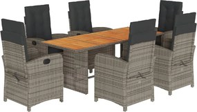 vidaXL 7 részes szürke polyrattan kerti étkezőgarnitúra párnával