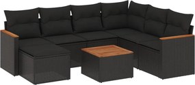 vidaXL 8 részes fekete polyrattan kerti ülőgarnitúra párnákkal