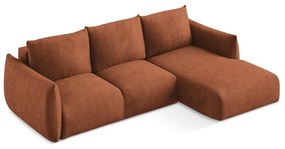 Terrakotta színű zsenília kinyitható sarokkanapé (jobb oldali-heverő résszel) Leila – Makamii