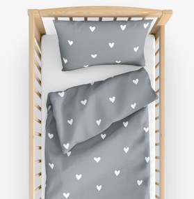 Goldea gyermek pamut ágyneműhuzat kiságyba - szívecskék, szürke alapon 110 x 125 és 35 x 55 cm