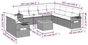 10 részes szürke polyrattan kerti ülőgarnitúra párnákkal