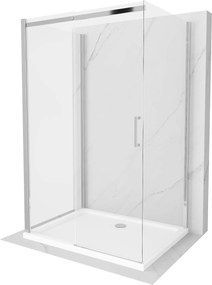Mexen Omega, 3 falas zuhanykabin tolóajtóval 140 (ajtó) x 100 (fal) x 190 cm, 8mm átlátszó üveg, króm profil + fehér SLIM zuhanytálca, 825-140-100-01…