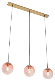 Art Deco függőlámpa rézzel és rózsaszín üveggel, 3-lámpás - Pallon