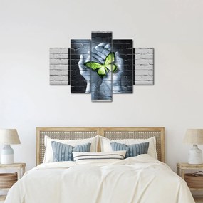 Kép - Zöld pillangó a falon (150x105 cm)