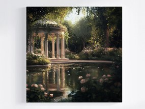 Poszter Tájkép Kert Park Pavilon Tó Virágok Rózsák 80x80