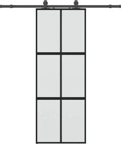 vidaXL fekete edzett üveg tolóajtó fémszerelék szettel 76x205 cm