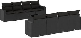 vidaXL 9 részes fekete polyrattan kerti ülőgarnitúra párnákkal