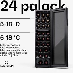 Klarstein Shiraz 24 Duo, borhűtő, 2 zóna, 75 l/24 palack, 5-18 °C, érintésvezérlés