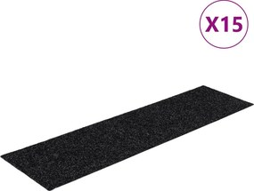 vidaXL öntapadós lépcsőszőnyegek 15 db 76 x 20 cm fekete téglalap alakú