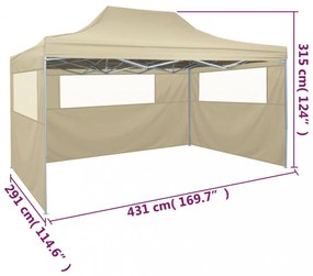 krémszínű összecsukható sátor 3 fallal 3 x 4,5 m