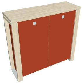 Verno+ S közepes szekrény 140 x 46 x 130 cm, üvegajtó, akác / narancs