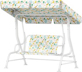 AIYAPLAY Gyermek Hollywoodi Hinta 2-Fős Gyerek Hinta Állítható Napernyővel, Biztonsági Övvel - Kert Hinta 3-6 Éveseknek - Fehér 110 x 74 x 113 cm | Ao