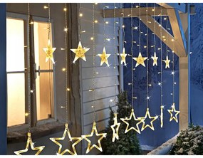 138 LED-es csillag-jégcsap kültéri-beltéri fényfüggöny, meleg fehér, 2,5 méter széles, 8 világítási móddal, VG