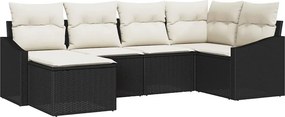 vidaXL Kanapé Szett párnával 6 pcs Fekete polirattan