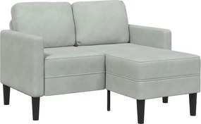 vidaXL világosszürke bársony 2 üléses kanapé L-alakú kanapéval 125 cm