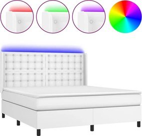 vidaXL fehér műbőr rugós ágy matraccal és LED-del 160x200 cm