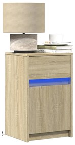 2 db sonoma tölgy színű szerelt fa éjjeliszekrény LED-fényekkel