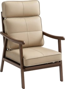HOMCOM PU kárpitozott karosszék fa kerettel, vastag párnákkal, 150 kg terhelhetőségű olvasószék a nappaliba és hálószobába, khaki és dió színben | Aos