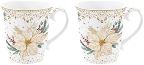 Karácsonyi porcelán bögre 2 személyes szett díszdobozban fehér arany mikulásvirág White Elegance
