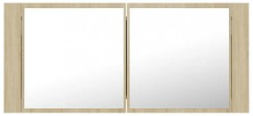 tölgyszínű akril LED-es tükrös fürdőszobaszekrény 100x12x45 cm