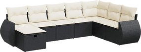 vidaXL 8 részes fekete polyrattan kerti ülőgarnitúra párnákkal