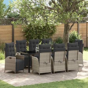 vidaXL Kert étkező szett párnával 9 pcs Világosszürke polirattan