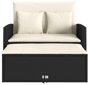 2 személyes fekete polyrattan kerti kanapé párnával