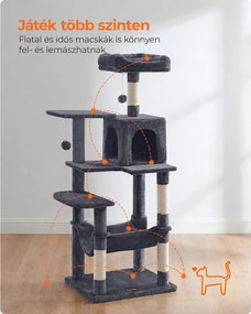 Macska kaparófa, többszintes macskatorony, sötétszürke 55x45x143cm