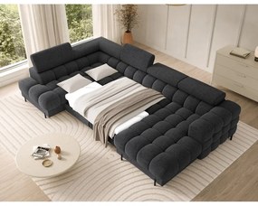 Sötétszürke buklé kinyitható sarokkanapé (bal oldali-U alakú) Feraria – ELTAP