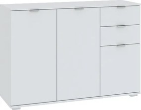 EASY alacsony szekrény, 3 ajtós, 2 fiókos, süllyesztett fogantyúval | Fehér