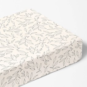 Goldea pamut körgumis lepedő - levél mintás világos alapon 80 x 160 cm