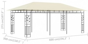krémszínű pavilon szúnyoghálóval 6 x 3 x 2,73 m