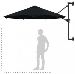 fekete falra szerelhető napernyő fémrúddal 300 cm