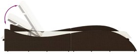barna polyrattan napozóágy párnával 60x205x73 cm
