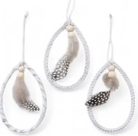 Boltze Húsvéti tojás medál tollakkal 3 db fehér színben 13 cm