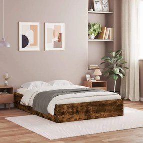 füstös tölgy színű szerelt fa ágykeret fiókokkal 135 x 190 cm