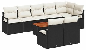 vidaXL Kerti Kanapé Szett párnával 9 pcs Fekete polirattan