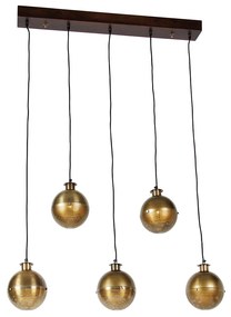 Ipari függőlámpa bronz fából 5 lámpával - Haicha